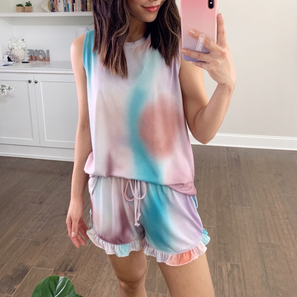 Alexis Tie Dye Lounge Top in Pink + Blue - Picture 9 of 9